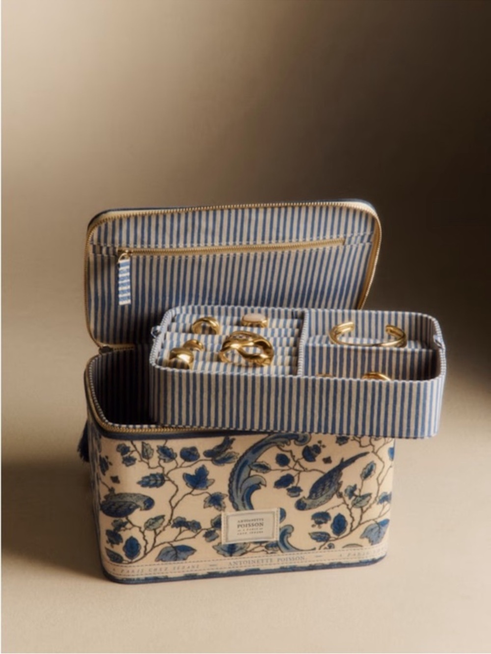 Sezane Jewelry Organizer Case Blue Birds Travel Storage Antoinette Poisson Gift - Picture 5 of 15